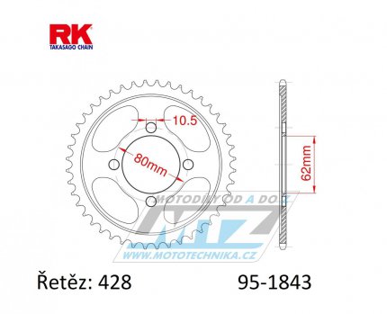 Rozeta ocelov (pevodnk) 1843-49zub RK - Yamaha TTR125 / 02-04 + TT-R125 E / 05-10 + TT R125 L / 02-22