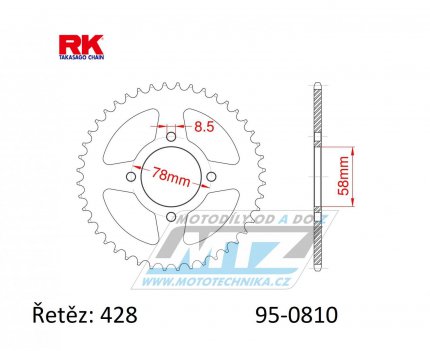 Rozeta ocelov (pevodnk) 0810-41zub RK - Suzuki B120 + GN125 + GS125 + GT125 + RG80 + TU125 XT + Kawasaki KC100 + KH125A + HMZ GS125 + 125 V2 Chopper + Hyosung 125 Cruise II + GA125 Cruise II + 125 Cruise I + GV125 C Aquila + Jincheng 125 Abila