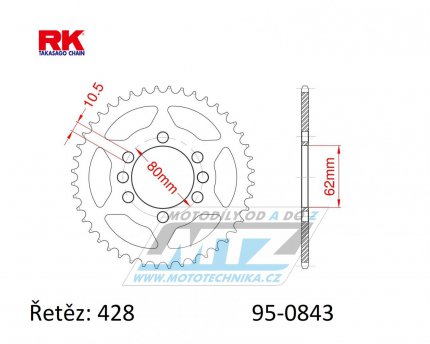 Rozeta ocelov (pevodnk) 0843-49zub RK - Yamaha DT80 + DT125 + DT125 Tenere + DT175 + DT200R + RT180 + SR125SE + XTZ125