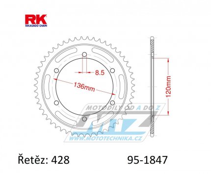 Rozeta ocelov (pevodnk) 1847-48zub RK - Yamaha FZR250 Genesis + FZR400RR EXUP + SRX400 + SRX600 + TDR125 + TZR80R + TZR125R + XT250