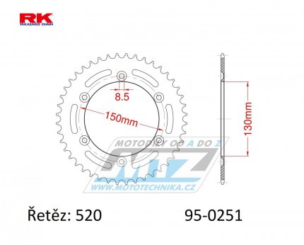 Rozeta ocelov (pevodnk) 0251-48zub RK - Yamaha YZ125+YZ250 +YZF250+YZF400+YZF426+YZF450+YZF450X / 16-20+ TT-R230 / 05-20+WRF250N / 99-01+WRF250 / 07-20+WRF400 / 99-01+WRF426 / 01-02+WRF450 / 03-20