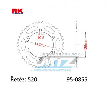 Rozeta ocelov (pevodnk) 0855-45zub RK - Yamaha DT250 MX + MT03 + XJ600 S Diversion + XJ600N + XT660R + XT660 X Super Motard + XTZ660 Z Tenere + XTZ750 Super Tenere