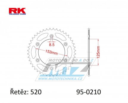 Rozeta ocelov (pevodnk) 0210-40zub RK - Honda CR125+CR250+CR500 + CRF250R+CRF250X+CRF450R+CRF450X+CRF450RX+CRF450L + CRM250+CRF150F + CRF230F / 03-19 + XR250S+XL250S+XL250 + XR250R+XR400R / 96-04 + XR650R / 00-07