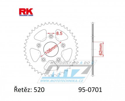 Rozeta ocelov (pevodnk) 0701-43zub RK - Aprilia 125 AFI Extrema + 125RS Replica + 125RS Extrema + 125 Tuareg Wind AE + 125 Tuono + Cagiva 125 Mito Evolution + 125 Raptor + 125 Mito EV + 125 Super City + 125 Mito + 125 N1 + 600 River