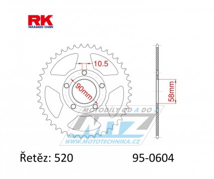 Rozeta ocelov (pevodnk) 0604-40zub RK - Honda CRM125 + NSR125RK + NSR125R-R + NSR125R + Gilera 125MX + 125R + 125SP + 125 Crono + 125XR