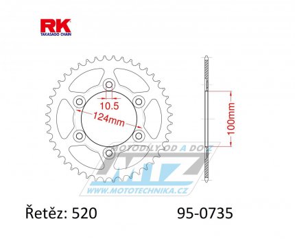 Rozeta ocelov (pevodnk) 0735-44zub RK - Ducati 907 I.E. + 750 Sport + 800 Sport + 600SS + 750SS + 800SS + 900SS + 851SP + 851 Strada + 600 Monster + 620 Monster i.e. + 750 Monster + 800 Monster Dark + 900 Monster + 907 Paso Sports