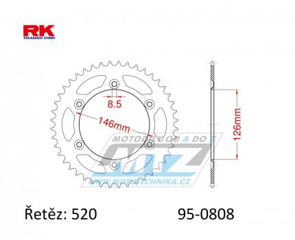 Rozeta ocelov (pevodnk) 0808-49zub RK - Kawasaki KLX400 + Suzuki DR250 + DR350 + DRZ250 + DRZ400 + RM100 + RM125 + RM250 + RMX250 + RMZ250 + RMZ450 + RMX450 + TSR125 + TSR200