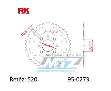 Rozeta ocelov (pevodnk) 0273-39zub RK - Honda CMX250C / 96-16 + CMX250CD Rebel (USA) / 96-16 + CA125S Rebel / 95-01 + CMX250 Rebel / 00 + VT125C Shadow / 99-07 + XL125V Varadero / 01-13 + KTM 125 Duke / 11-13 + 200 Duke / 12-14