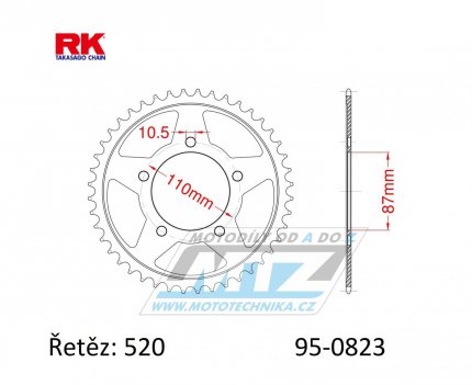 Rozeta ocelov (pevodnk) 0823-39zub RK - Suzuki GS400 + GS500 + GSF250 + GSR250 + GSX250R + GW250 Inazuma + SV400 + SFV650 Gladius + SV650 L + DL250 V-Strom + GSX250R + GSX250 F Acrosse