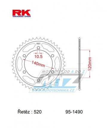 Rozeta ocelov (pevodnk) 1490-42zub RK - Kawasaki EN500 Vulcan + W800 + W800 Special Edition + ZX4 + ZR400 Xanthus + ZX6R + Suzuki GSXR750 SRAD + GSX-R750 Fuel Injection + Honda NSR250RR