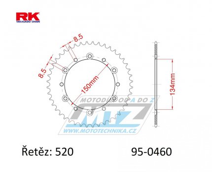 Rozeta ocelov (pevodnk) 0460-46zub RK - Kawasaki KX125+KX250+KX500+ KXF250+KXF450+KDX175+KDX200+KDX220R+KDX250 +KLX250R+KLX250 D-Tracker +KLX250+KLX250SF+KLX300+KLX450R+KLX650R + Suzuki RMZ250