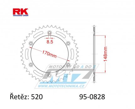 Rozeta ocelov (pevodnk) 0828-42zub RK - Suzuki DR600S + DR650RSE + DR750S Big + DR800S Big + RM250 + RM500 + RM465 + TSX250 LC + Cagiva 350 T4E + Cagiva 350 T4R + 500 T4E + 500 T4R