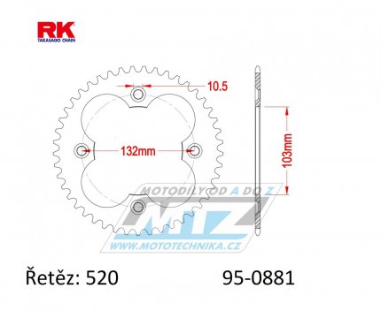 Rozeta ocelov (pevodnk) 0881-38zub RK - KTM ATV 450XC / 08-12 + 450SX ATV / 09-12 + 505SX ATV / 09-13 + 525XC ATV / 08-13