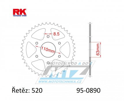 Rozeta ocelov (pevodnk) 0890-44zub RK - KTM 125 Duke ABS + 125RC ABS + 125RC + 200 Duke ABS + 200RC + 390 Adventure + 390 Duke ABS + 390 RC + 390 RC R + Husqvarna 401 Svartpilen + 401 Vitpilen