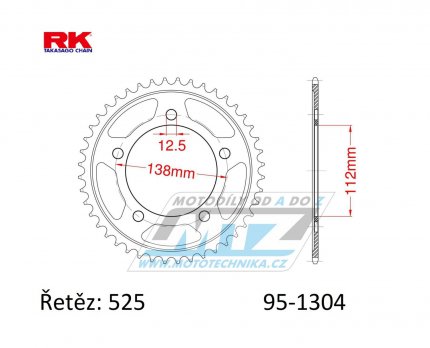 Rozeta ocelov (pevodnk) 1304-38zub RK - Honda CBF500 + CB600F Hornet + CBF600 + CBR600 + CB650R + CBR900RR Fire Blade + VT750C Shadow + XL1000V Varadero