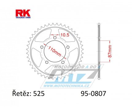 Rozeta ocelov (pevodnk) 0807-45zub RK - Suzuki GSF400 Bandit + GSF650 Bandit + GSX650F + GSX-R400 R + SV650 + RF400