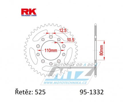 Rozeta ocelov (pevodnk) 1332-40zub RK - Honda CB1 + CB350SG + CB450SG + CB500 + CB750 + CBR400 + CMX450 Rebel + GB500 Clubman + VT600C Shadow + XBR500 + XRV750 Africa Twin + Triumph 800 America + 800 Speedmaster + 865 America + 865 Speedmaster