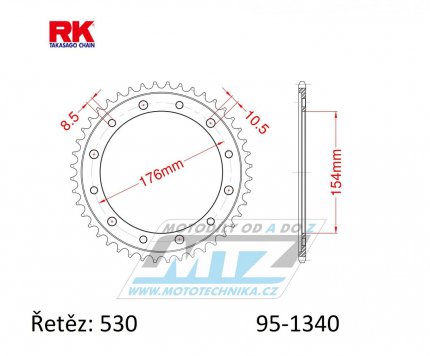 Rozeta ocelov (pevodnk) 1340-43zub RK - Honda CB1000R / 08-16 + VFR750F Interceptor / 90-97 + VFR750F / 90-98 + VFR800F / 98-01 + VFR800F Interceptor VTEC / 02-13 + VFR800X Crossrunner / 11-14