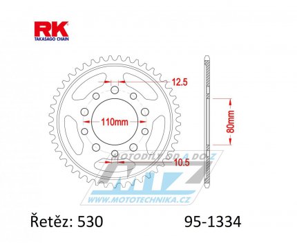 Rozeta ocelov (pevodnk) 1334-48zub RK - Honda CB450 DXK + CB450 Night Hawk + CB750F + CB900F + CB1100F + CBR400R + CBR600F + CBR1000F Hurricane + CBX1000 ProLink + VF500F + VF750F + VF1000F + VFR750F