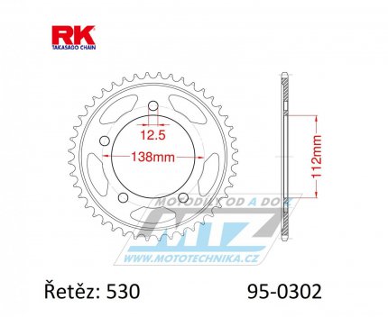 Rozeta ocelov (pevodnk) 0302-44zub RK - Honda CB1100 / 13 + CB1100A / 14-15 + CB1100SA / 14-15 + CB1100EX / 15-17 + CB1300F / 03-09 + CB1300S / 06-13 + CBF1000 / 11-15 + CBF1000F / 06-16 + CB900F Hornet / 02-06 + CBR900RR Fire Blade / 92-95