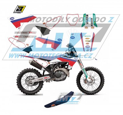 Polepy s potahem sedla vetn polep slovch tabulek (sada polep a potah sedla Complete) - KTM SX+SXF / 23 - typ polep Retro