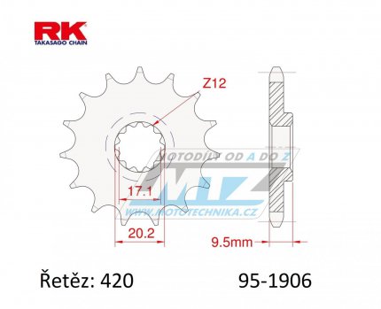 Koleko etzov (pastorek) 1906-12zub RK - KTM 65SX / 98-23 + 60SX / 98-01 + Husqvarna TC65 / 17-23 + Gas-Gas MC65