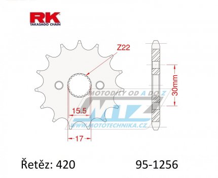 Koleko etzov (pastorek) 1256-15zub RK - Honda CR80+CR85 / 86-07 + CRF50F+CRF70F / 04-20 + XR50+XR70