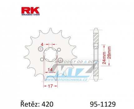 Koleko etzov (pastorek) 1129-14zub RK - Derbi 50GPR+50GPR Nude + 50Senda + Bultaco Lobito+Astro + Gilera GP+Zulu+RCR