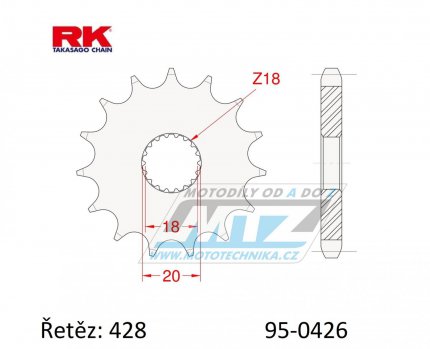 Koleko etzov (pastorek) 0426-14zub RK - Suzuki GN125R + ALT125 + LT125 + DR100 + SP100 + DF125 + GN125 + GS125 + Yamaha YT125 + HMZ 125 + Hyosung 125 + Yuki 125