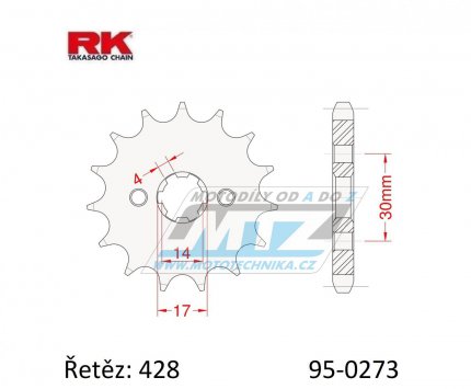 Koleko etzov (pastorek) 0273-14zub RK - Daelim 110 City Ace + Daytona 50 Nova + Honda 125 Supra-X + Kawasaki KLX150+KLX125+KLX125D D-Tracker + Kymco 110 VisaR + pitbike Stomp + pitbike DemonX + pitbike WPB + Thumpstar Pit Bikes + X-Sport Pi