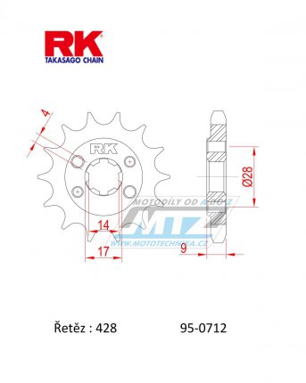 Koleko etzov (pastorek) 0712-13zub RK - Aprilia 125 RS4 + 125SX+125RX+125Tuono + Derbi 125 DRD + Malaguti 125 RST+125 Monte Pro + Mondial 125 HPS+125i Enduro SMX CBS