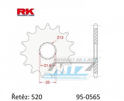 Koleko etzov (pastorek) 0565-12zub RK - Yamaha YZ250+YZF450+YZF400+YZF426 + WRF400+WRF426+WRF450 + TDR250+TRZ250+TT500+XT500 + MT03-YZF-R3+YZF-R25 + YFZ450+YFM660R Raptor + Kawasaki ER6F+ER6N+W800+Z650 + KLE650 Versys+EX650 Ninja + Suzuki SV650