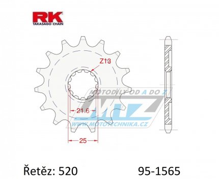 Koleko etzov (pastorek) 1565-13zub RK - Kawasaki KXF450+KX450 / 06-25 + KX450X + KLX450R