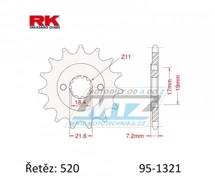 Koleko etzov (pastorek) 1321-13zub RK - Honda CRF250L+CRF250 Rally+CRF300L+CRF300 Rally+CRF250M+CRF250F + CBF250+CBX250 + NX250 Dominator+XR250 + CBF250+CBX250+CB300F+CB300R +CBR250R+CBR300R + CMX300 Rebel