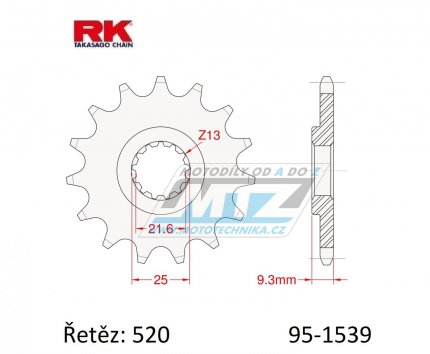 Koleko etzov (pastorek) 1539-14zub RK - Kawasaki KLX230 + KLE300 Versys + EX250 Ninja+EX400 Ninja + Z300+Z400+Z500 + EL500 Eliminator + ZX10R Ninja + KEF300 Lakota+KES300 Lakota