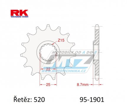 Koleko etzov (pastorek) 1901-12zub RK - KTM 125+150+200+250+300+360+380SX+EXC + 250+350+400+450+500+520+525+530SXF+EXCF + SMR+Freeride + Husaberg TE+FE + Husqvarna TC+TE+FC+FE + Gas-Gas MC+MCF+EC+ECF + Beta RR + Maico+Polaris