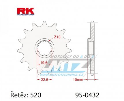 Koleko etzov (pastorek) 0432-13zub RK - Suzuki RM250+RMX250 + DRZ400+DRZ400SM + DR250+DR350+DR200+DRZ250 + TS250+SP200+RGV250 + LT250R Quadracer + Kawasaki KLX400 + Beta 350 Jonathan+400 Alp + AJP PR5+SPR250