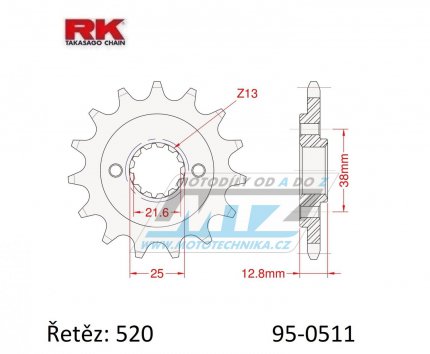 Koleko etzov (pastorek) 0511-13zub RK - Kawasaki KLX650C+KLX650R + KLR650A+KLR650E+KLR650 Tengai