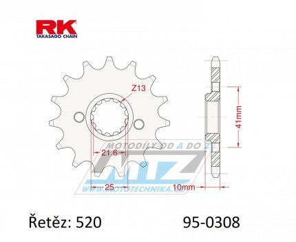 Koleko etzov (pastorek) 0308-14zub RK - Honda FMX650 + FX650 Vigor + SLR650X + NX650 Dominator + SLR650V + Aprilia 650 Pegaso + Derbi 659 Mulhacen + Suzuki GSX-R1100 + Yamaha MT035 + XT660R + XTZ660Z Tenere