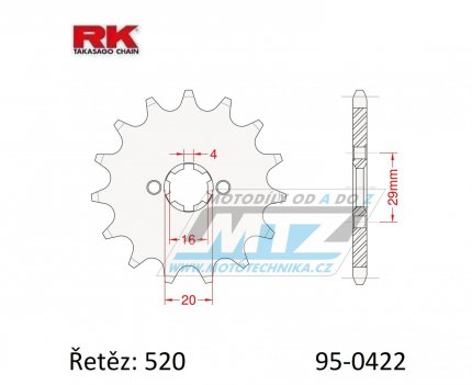 Koleko etzov (pastorek) 0422-12zub RK - Cagiva 125 Enduro + 125WMX + Kawasaki KX125 + KDX175 + Suzuki DS185 + TC125 + TSR125 + TF185 + TS185 + GT200EX + SB200 + Yamaha YZ100 + YZ125 + BW350 + IT175