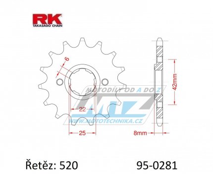 Koleko etzov (pastorek) 0281-13zub RK - Honda XR250R+XR500R+XR600R + XR500S + XL400R+XL500R+XL600R + XL250R+XL400S+XL500S + XL600LM+XL600RM + CB250R+CL250+MVX250