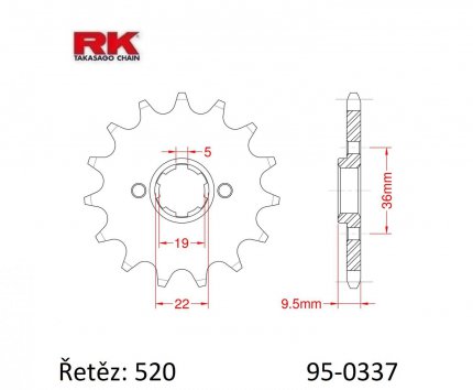 Koleko etzov (pastorek) 0337-14zub RK - Honda ATC250R + TRX250R + CR250R + CR450RB + CR480R + CR500R