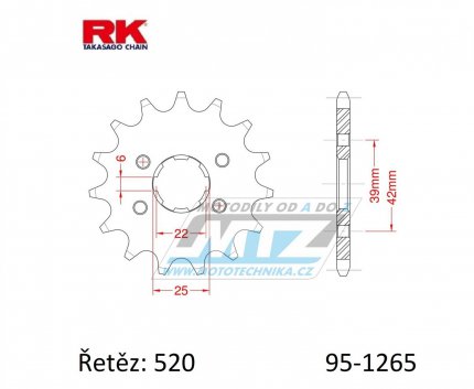 Koleko etzov (pastorek) 1265-14zub RK - Honda XL250 / 76-81 + XL250 K1/K2 (USA) / 72-76