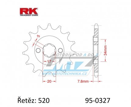 Koleko etzov (pastorek) 0327-13zub RK - Honda CRM125 + NSR125R + VT125C Shadow + XL125V Varadero + CRF150F + CRF230F + XR250R + CBX250H + XR250L + NSR125R + Kymco 50MXer + 50MXU