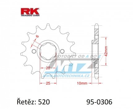 Koleko etzov (pastorek) 0306-15zub RK - Honda NX650 Dominator / 88 + XL400RC / 82