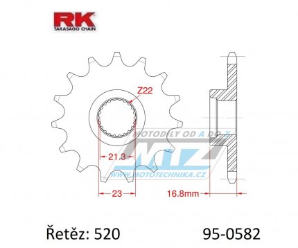 Koleko etzov (pastorek) 0582-15zub RK - Yamaha XJ600S+XJ600N + XJR400+XJR400R+XJR400S