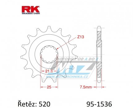 Koleko etzov (pastorek) 1536-15zub RK - Kawasaki KSF450+KXF450 + ZX6R Ninja