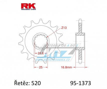 Koleko etzov (pastorek) 1373-16zub RK - Honda CT700 + CTX700 + NC700 + NC750 + 750 ADv + 750X-Adv