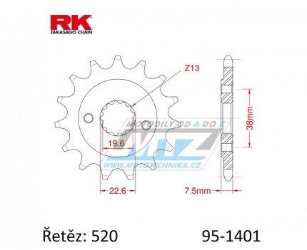 Koleko etzov (pastorek) 1401-14zub RK - Kawasaki KSF400 + Suzuki LTZ400 Quadsport + LTR450 Quadracer