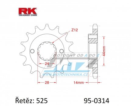 Koleko etzov (pastorek) 0314-15zub RK - Honda XRV750 Africa Twin / 90-03